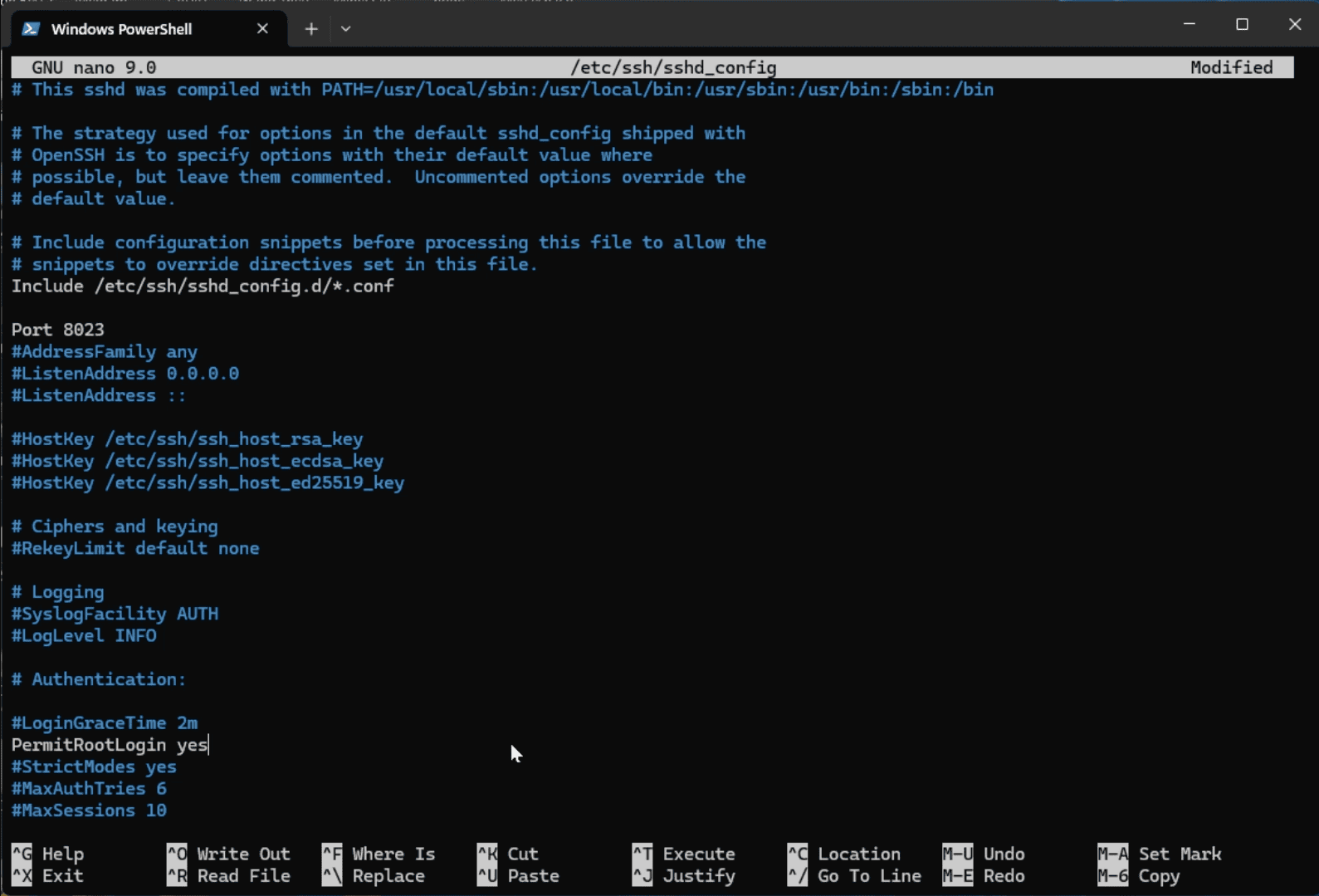 nano /etc/ssh/sshd_config