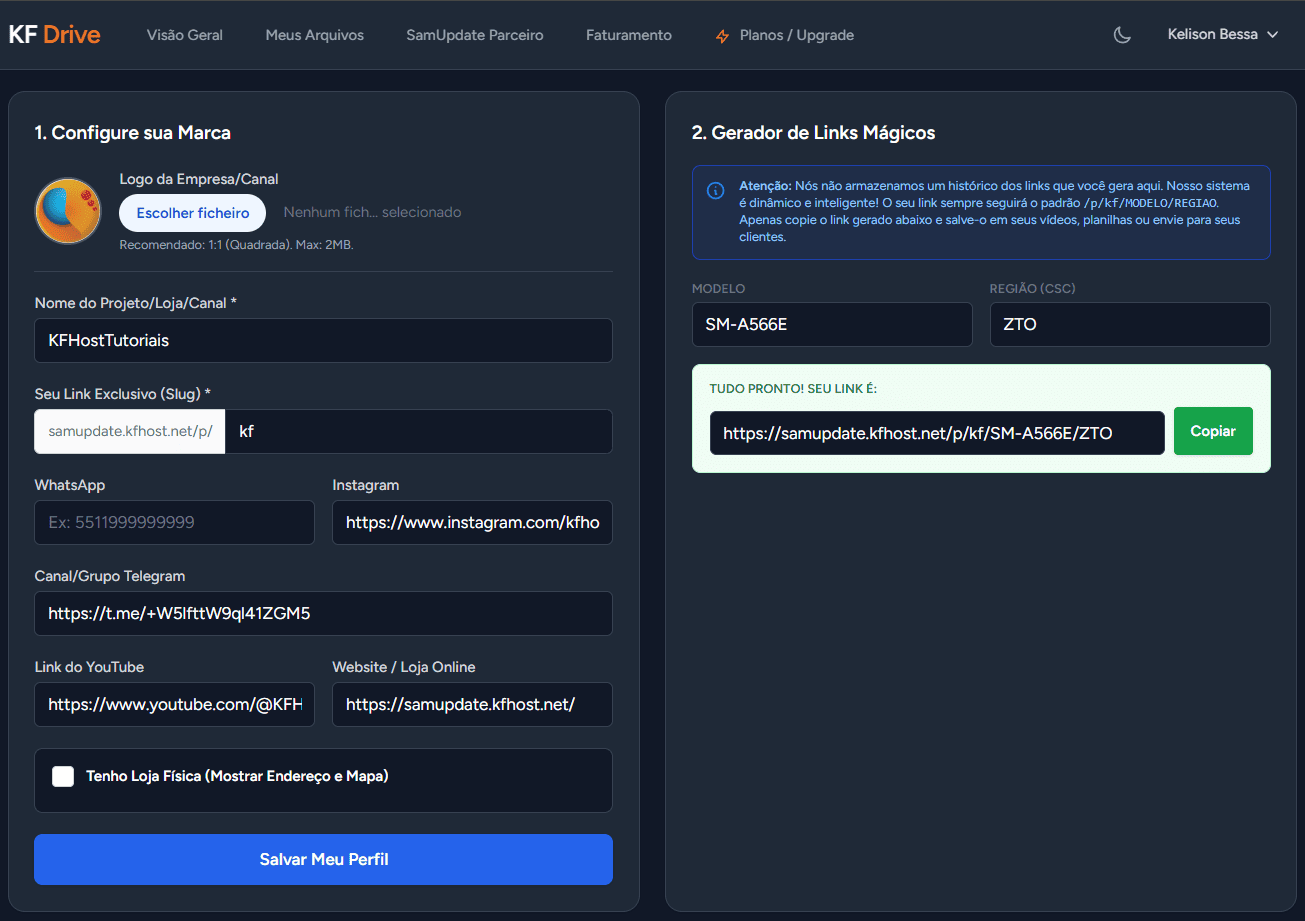 Dashboard KF Host - SamUpdate Parceiros