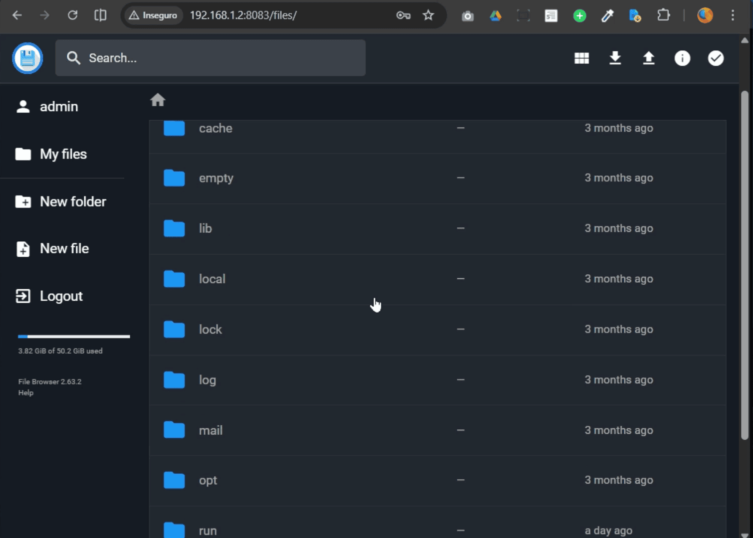Tela inicial File Browser