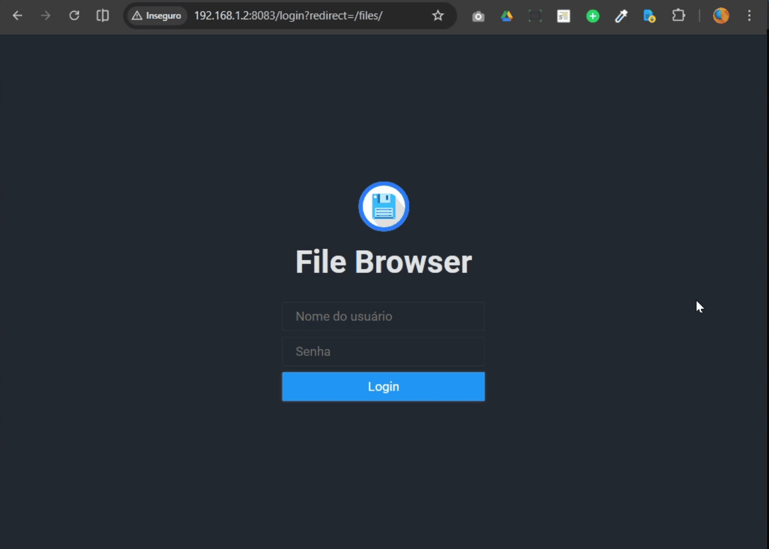 Tela Login Filebrowser